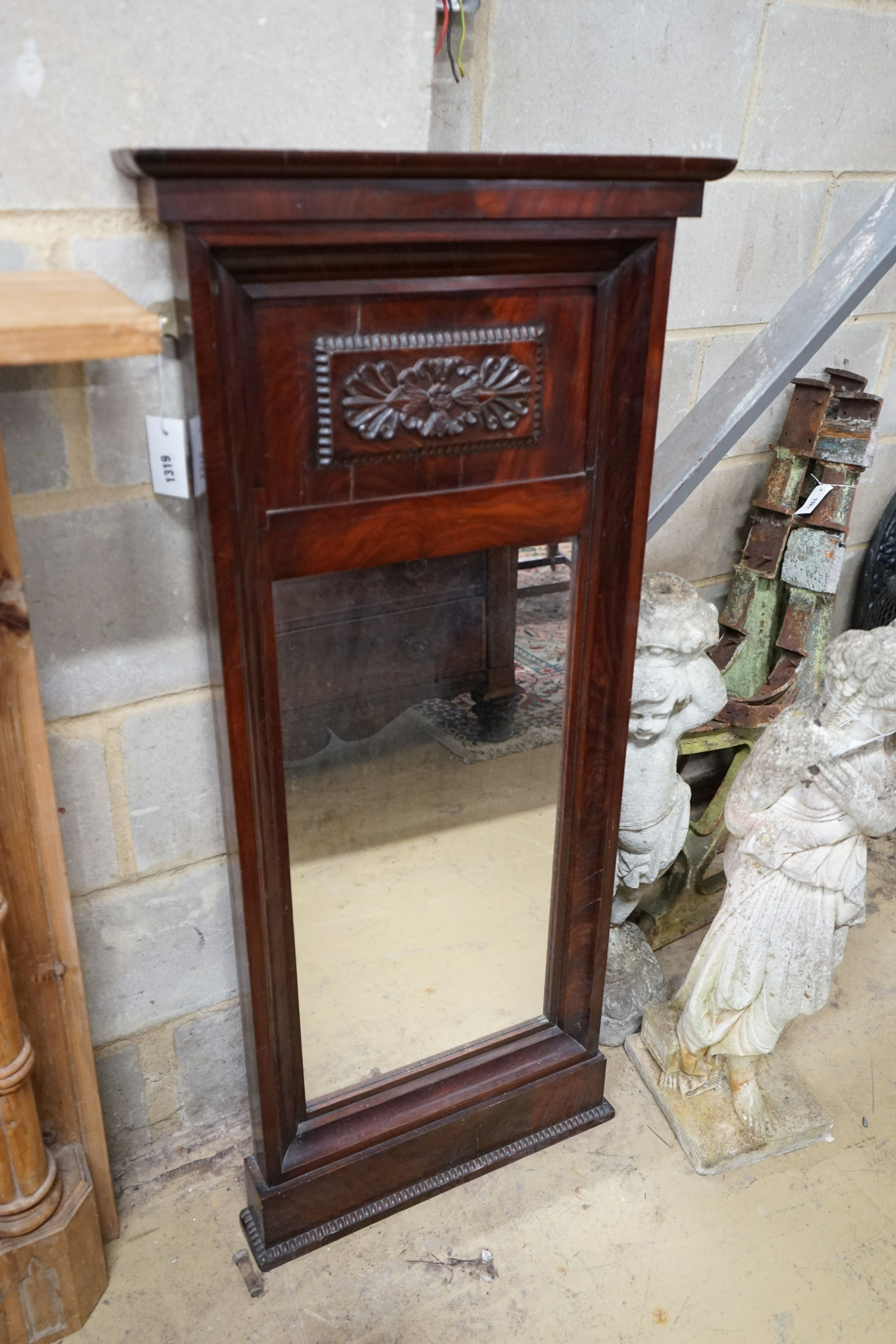 An early 19th century Biedermeier mahogany framed pier glass, width 54cm, height 120cm